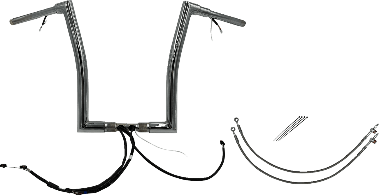 FAT BAGGERS INC. 0601-6087 EZ Install Wired 1-1/2" Flat Top Handlebar Kit - 16" - Chrome