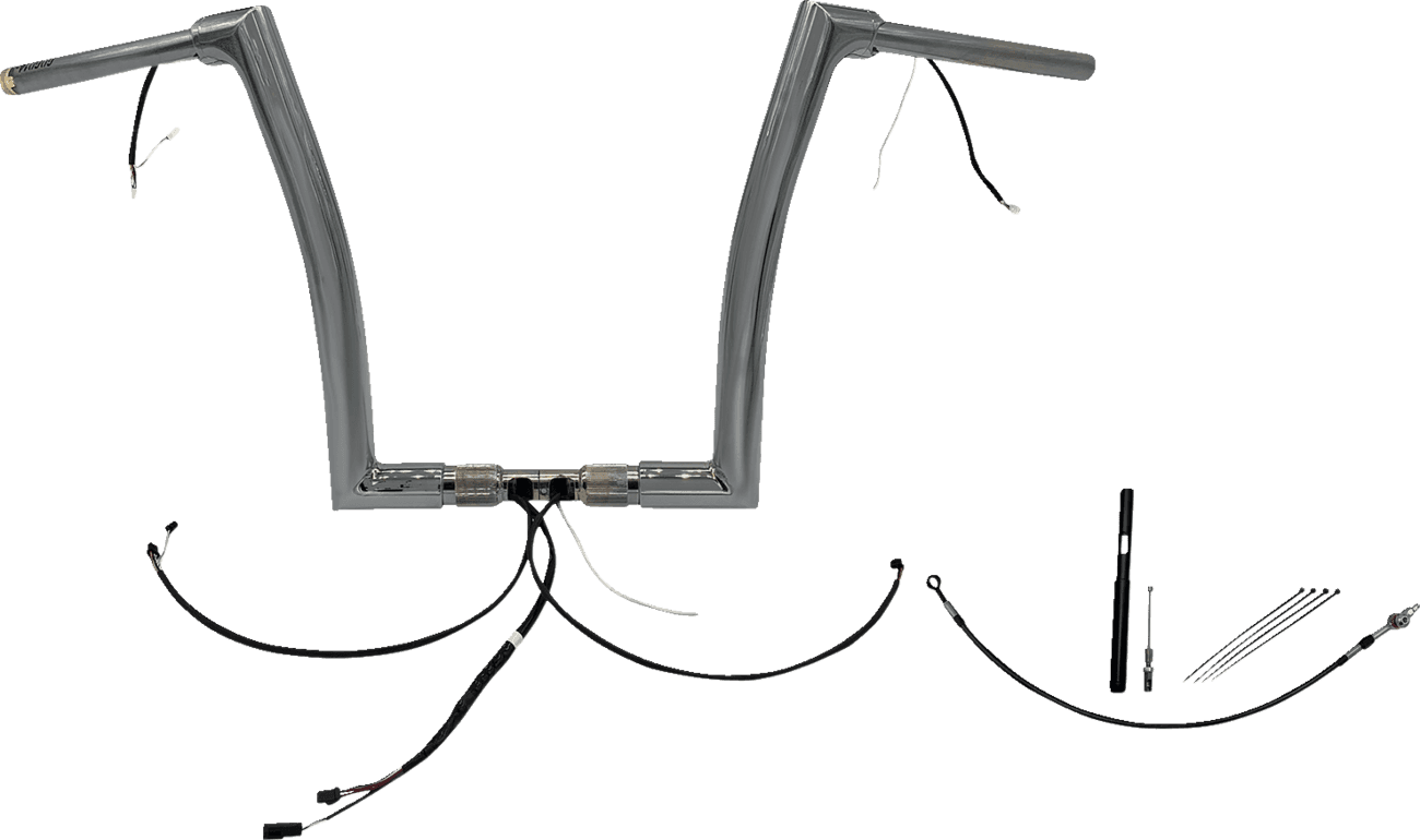 FAT BAGGERS INC. 0601-6097 EZ Install Wired 1-1/2" Flat Top Handlebar Kit - 14" - Chrome