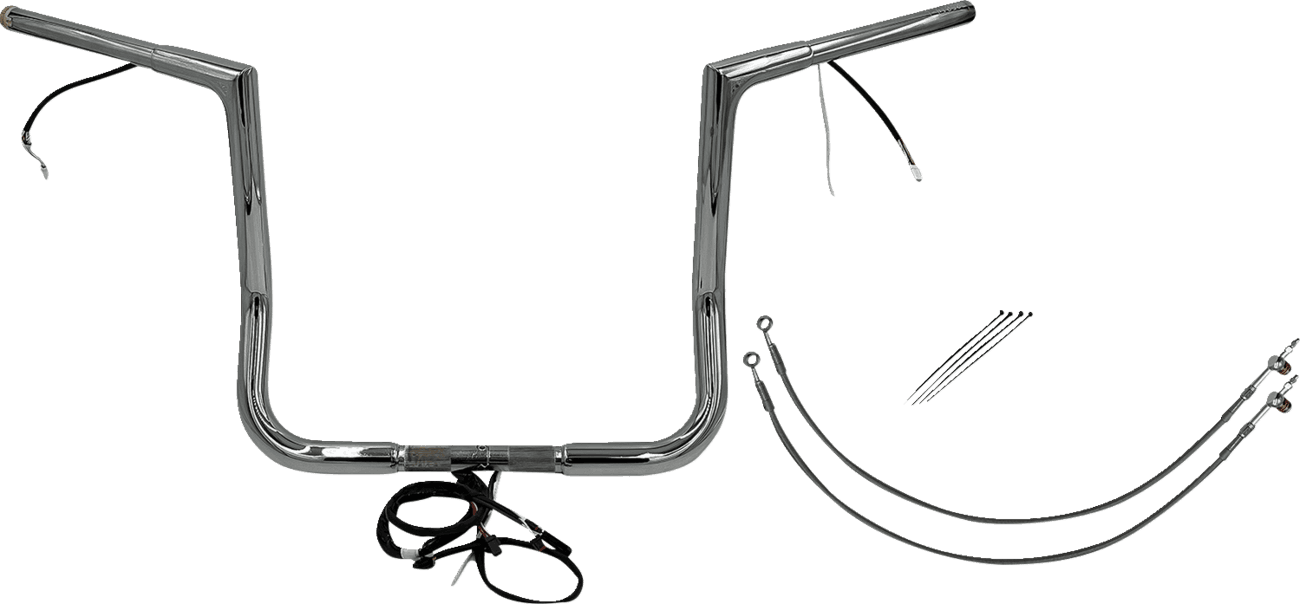 FAT BAGGERS INC. 0601-6103 EZ Install Wired 1-1/4" Flat Top Handlebar Kit - 14" - Chrome