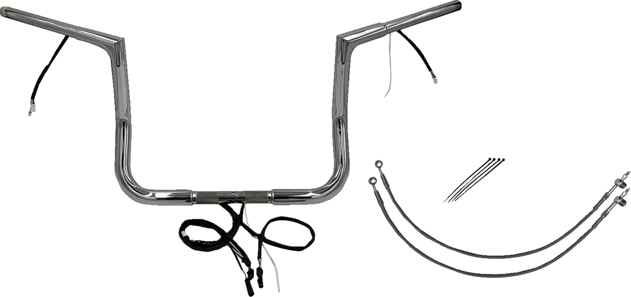 FAT BAGGERS INC. 0601-6107 EZ Install Wired 1-1/4" Flat Top Handlebar Kit - 12" - Chrome