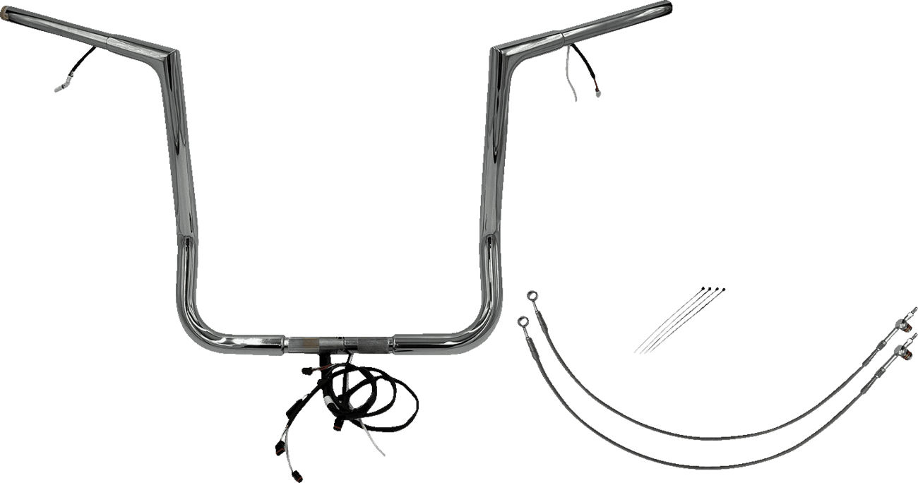FAT BAGGERS INC. 0601-6111 EZ Install Wired 1-1/4" Flat Top Handlebar Kit - 16" - Chrome