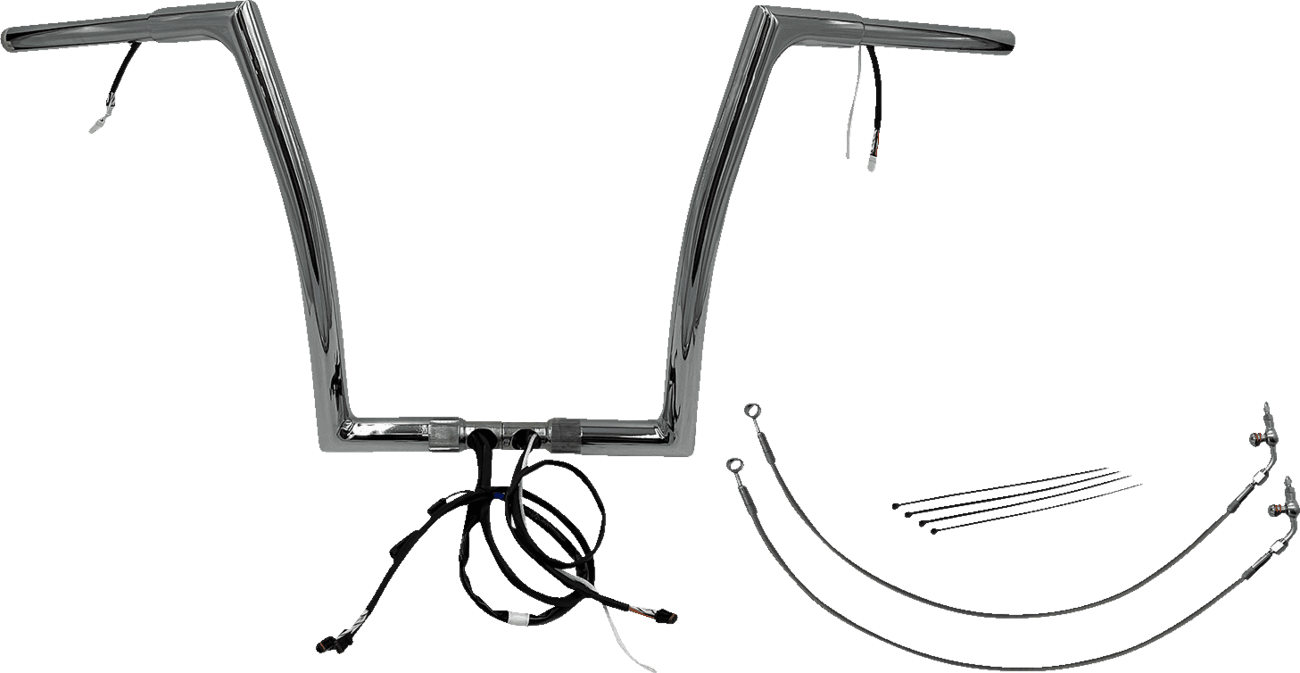 FAT BAGGERS INC. 0601-6127 EZ Install Wired 1-1/4" Flat Top Handlebar Kit - 14" - Chrome