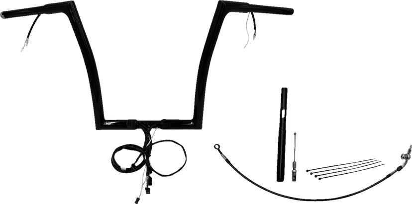FAT BAGGERS INC. 0601-6132 EZ Install Wired 1-1/4" Flat Top Handlebar Kit - 14" - Black