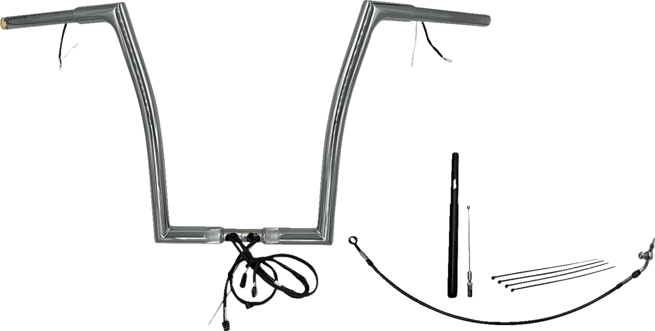 FAT BAGGERS INC. 0601-6133 EZ Install Wired 1-1/4" Flat Top Handlebar Kit - 16" - Chrome