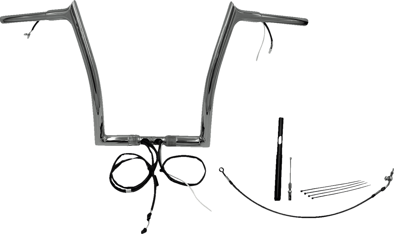 FAT BAGGERS INC. 0601-6164 EZ Install Wired 1-1/4" Pointed Top Handlebar Kit - 14" - Chrome