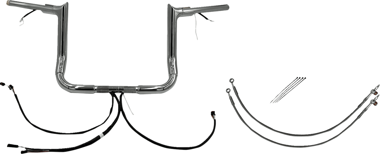 FAT BAGGERS INC. 0601-6169 EZ Install Wired 1-1/2" Pointed Top Handlebar Kit - 12" - Chrome