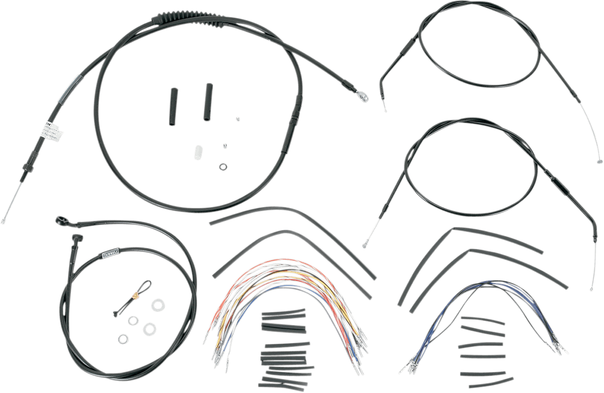 BURLY BRAND 0610-0265 Complete Black Vinyl Handlebar Cable/Line Kit for Ape Hangers - 14" - '96-'03 Sportster