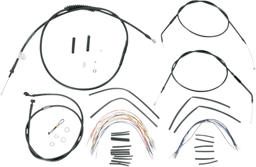 BURLY BRAND 0610-0265 Complete Black Vinyl Handlebar Cable/Line Kit for Ape Hangers - 14" - '96-'03 Sportster