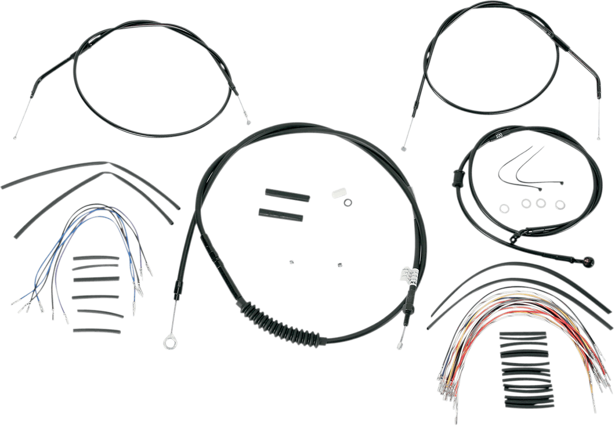 BURLY BRAND 0610-0270 Complete Black Vinyl Handlebar Cable/Line Kit for Ape Hangers - 12" - '07-'13 Sportster