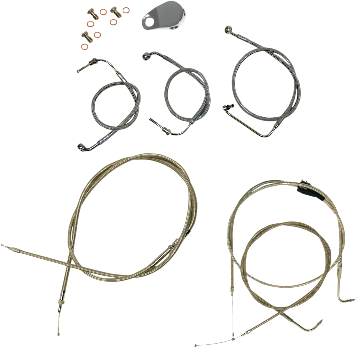 LA CHOPPERS 0610-0299 Standard Stainless Braided Handlebar Cable/Brake Line Kit - 12"-14" Ape Hangers - '96-'07 Touring