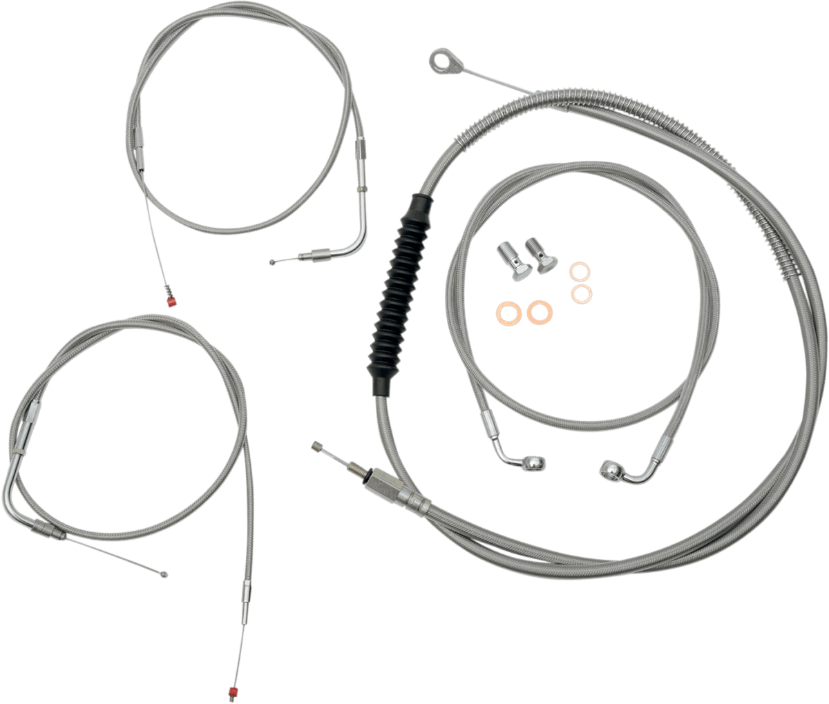 LA CHOPPERS 0610-0347 Standard Stainless Braided Handlebar Cable/Brake Line Kit - 12"-14" Ape Hangers - '07-'14 Softail