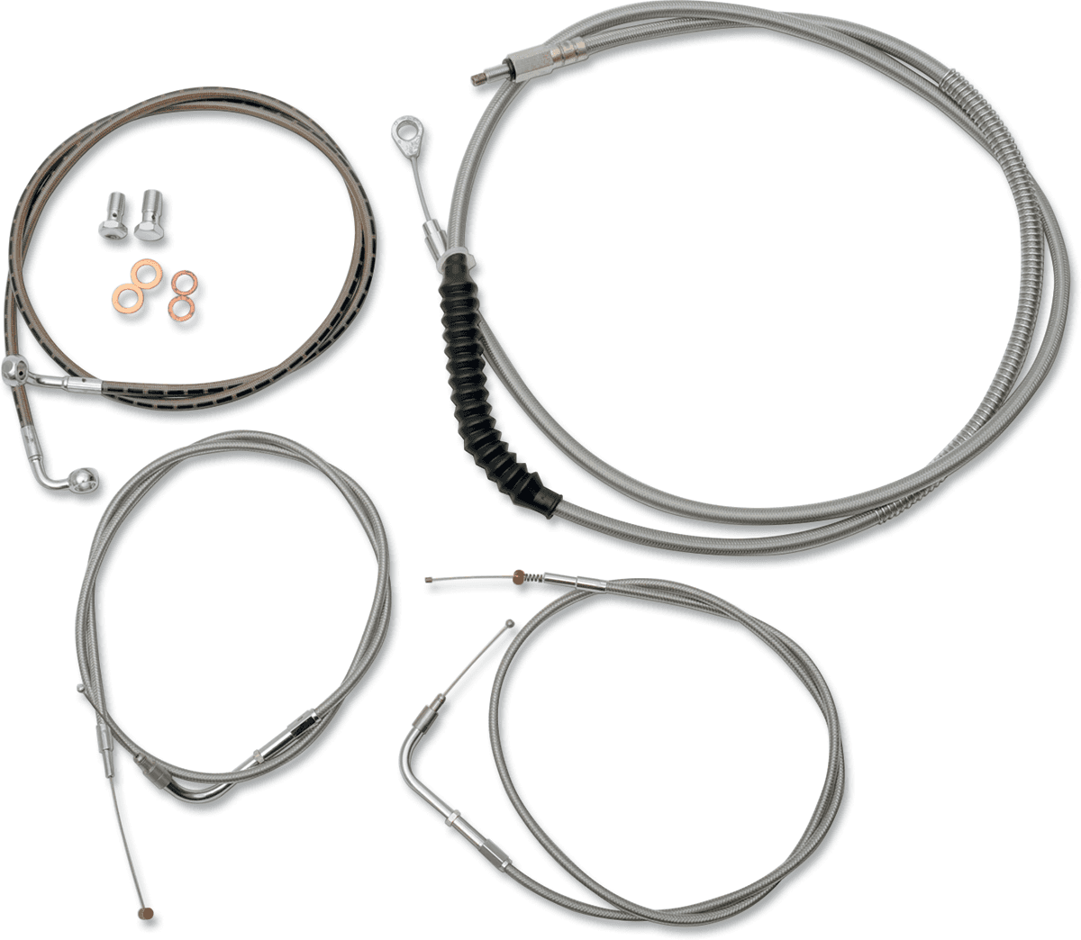LA CHOPPERS 0610-0390 Standard Stainless Braided Handlebar Cable/Brake Line Kit - 15"-17" Ape Hangers - '07-'10 FXST