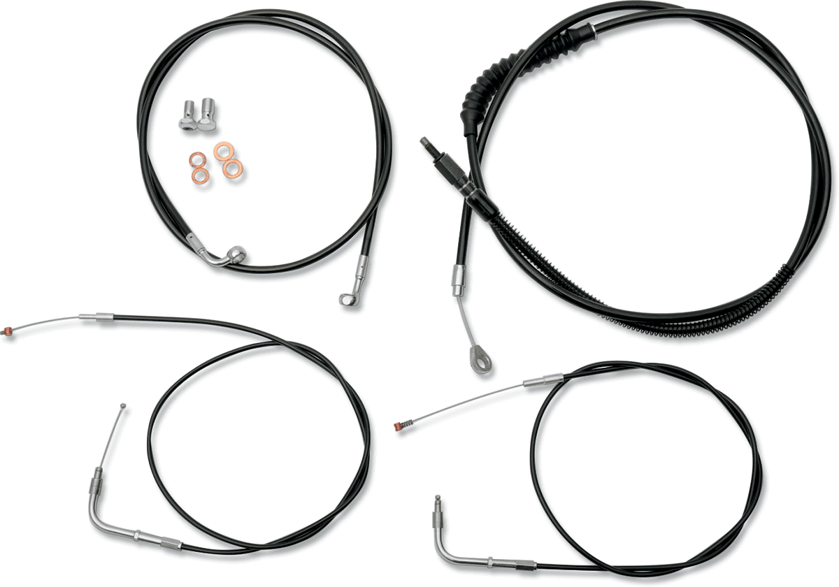 LA CHOPPERS 0610-0396 Standard Black Vinyl Handlebar Cable/Brake Line Kit - 15"-17" Ape Hangers - '07-'10 FXST
