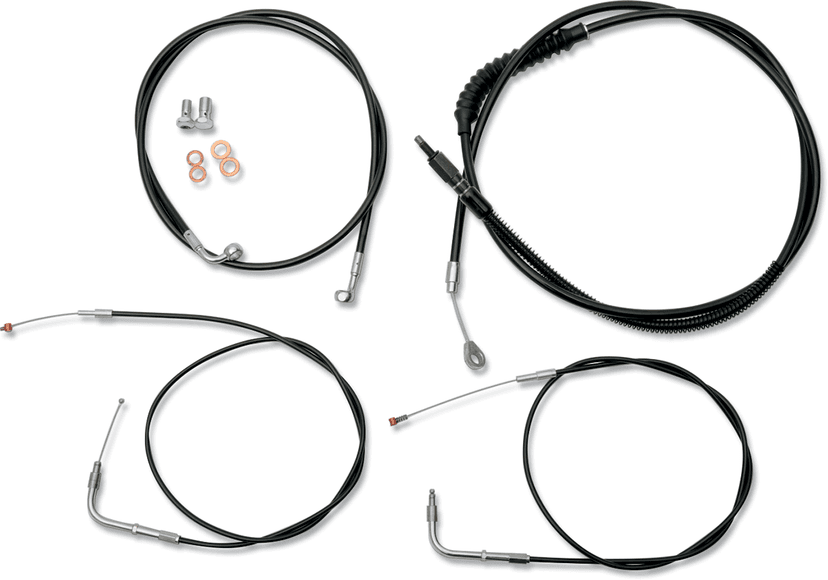 LA CHOPPERS 0610-0396 Standard Black Vinyl Handlebar Cable/Brake Line Kit - 15"-17" Ape Hangers - '07-'10 FXST