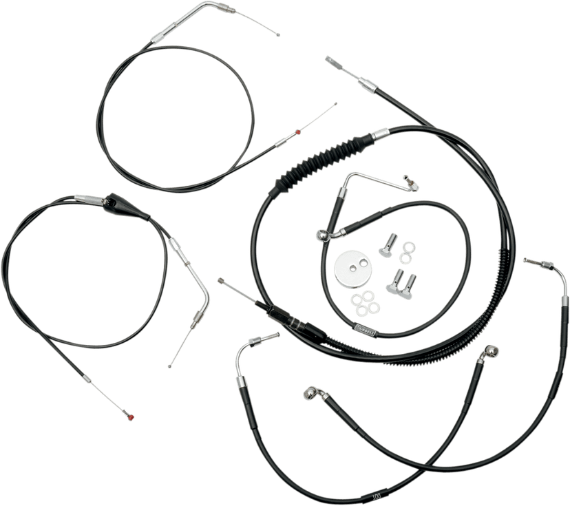 LA CHOPPERS 0610-0461 Standard Black Vinyl Handlebar Cable/Brake Line Kit - 12"-14" Ape Hangers - '96-'07 FLH