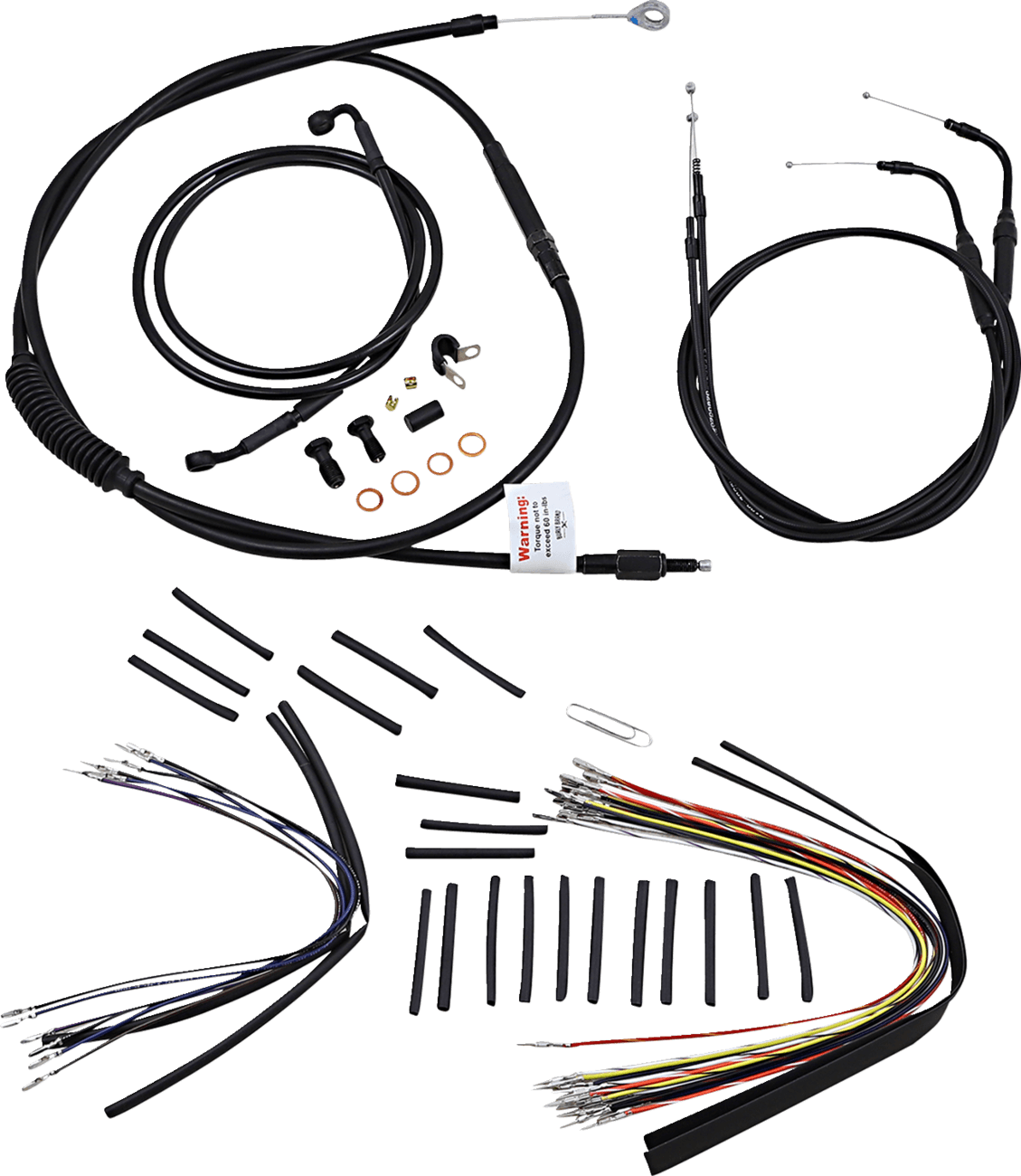 BURLY BRAND 0610-0479 Complete Black Vinyl Handlebar Cable/Line Kit for Ape Hangers - 14" - '07-'10 FLST