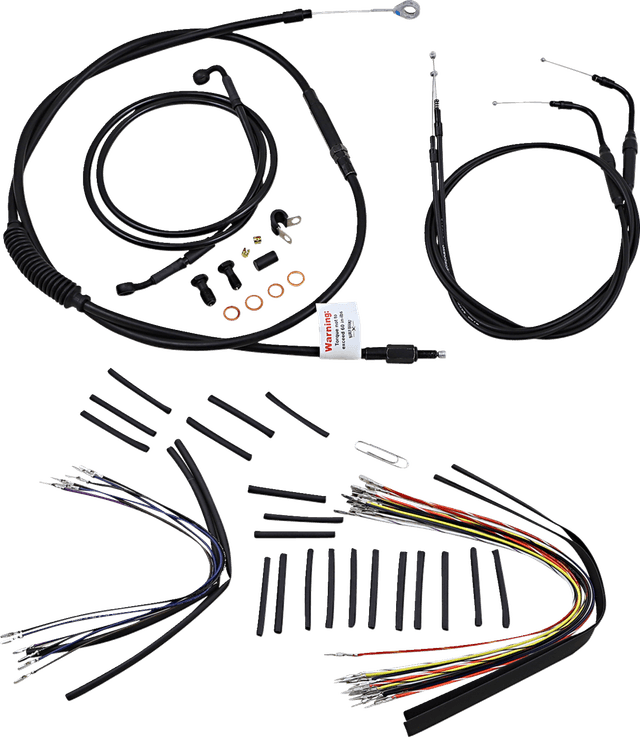 BURLY BRAND 0610-0479 Complete Black Vinyl Handlebar Cable/Line Kit for Ape Hangers - 14" - '07-'10 FLST