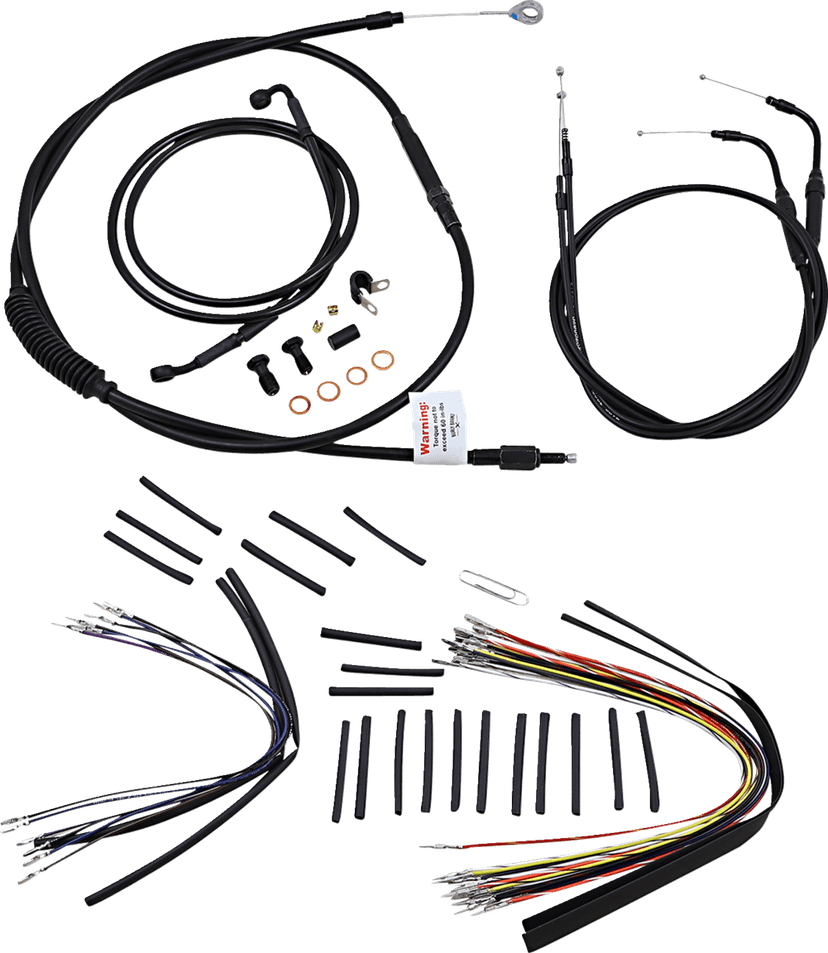 BURLY BRAND 0610-0479 Complete Black Vinyl Handlebar Cable/Line Kit for Ape Hangers - 14" - '07-'10 FLST