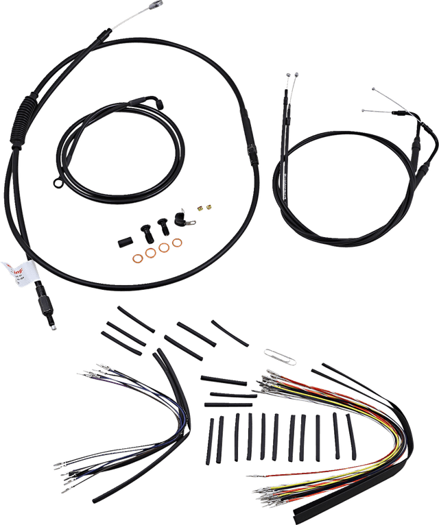 BURLY BRAND 0610-0483 Complete Black Vinyl Handlebar Cable/Line Kit for Ape Hangers - 16" - '07-'10 FLST