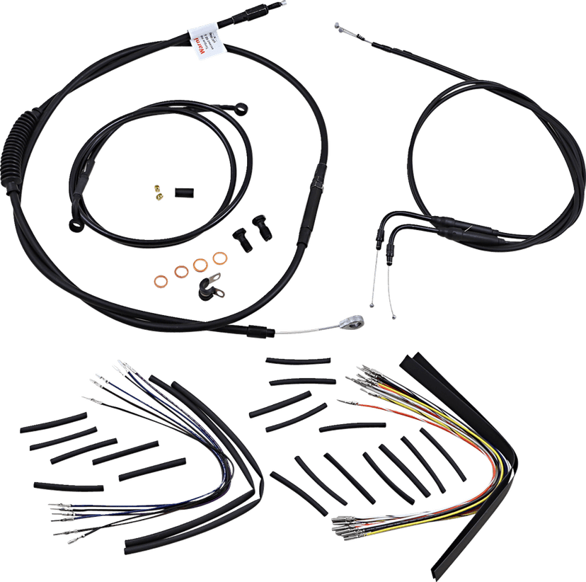 BURLY BRAND 0610-0484 Complete Black Vinyl Handlebar Cable/Line Kit for Ape Hangers - 16" - '00-'06 FXST