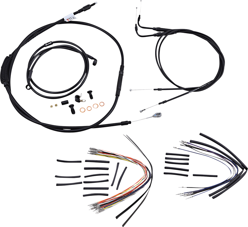BURLY BRAND 0610-0486 Complete Black Vinyl Handlebar Cable/Line Kit for Ape Hangers - 18" - '00-'06 FLST