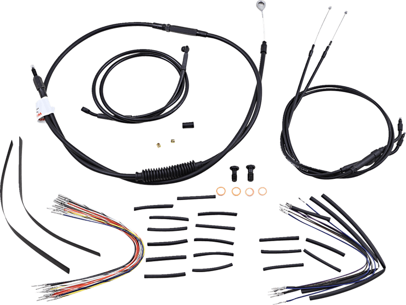 BURLY BRAND 0610-0492 Complete Black Vinyl Handlebar Cable/Line Kit for Ape Hangers - 12" - '06 FXD