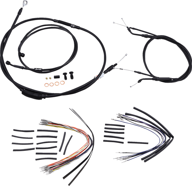 BURLY BRAND 0610-0494 Complete Black Vinyl Handlebar Cable/Line Kit for Ape Hangers - 14" - '96-'05 FXD