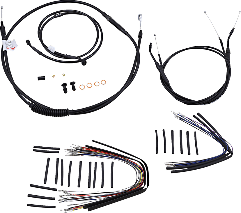 BURLY BRAND 0610-0496 Complete Black Vinyl Handlebar Cable/Line Kit for Ape Hangers - 14" - '07-'11 FXD