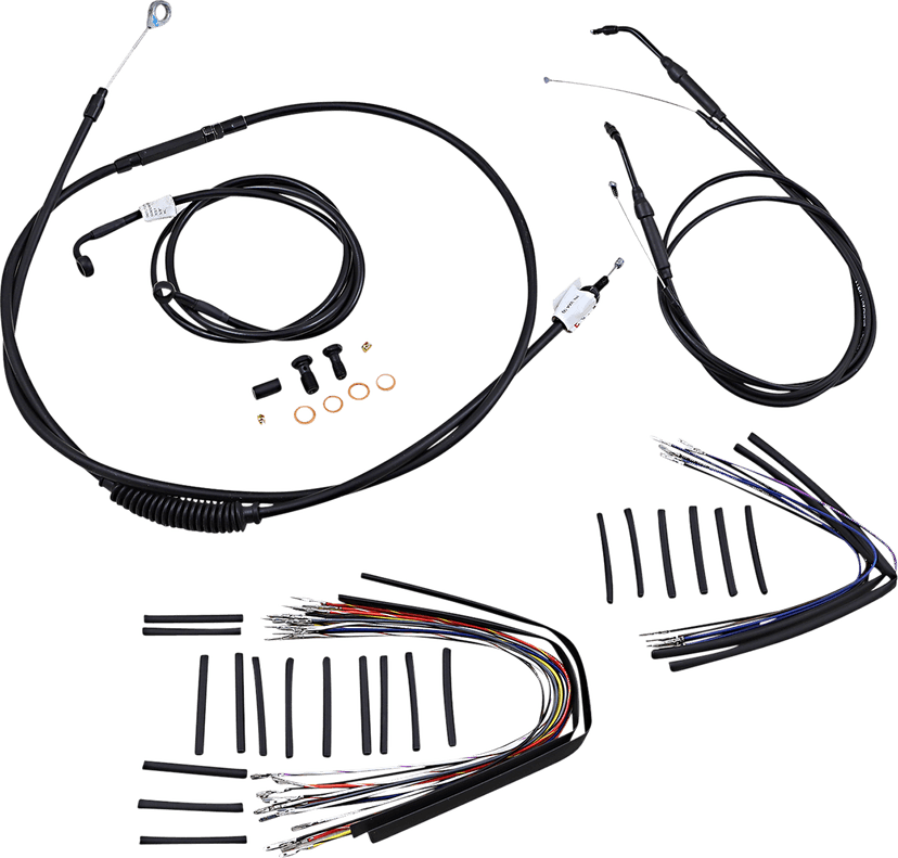 BURLY BRAND 0610-0499 Complete Black Vinyl Handlebar Cable/Line Kit for Ape Hanger Handlebars - 16" - '07-'11 FXD