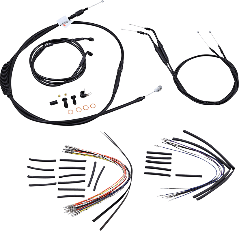 BURLY BRAND 0610-0626 Complete Black Vinyl Handlebar Cable/Line Kit for Ape Hangers - 14" - '06 FXDWG
