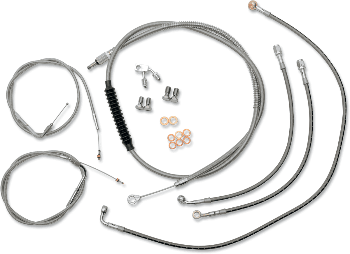 LA CHOPPERS 0610-0646 Standard Stainless Braided Handlebar Cable/Brake Line Kit - 15"-17" Ape Hangers - '11-'14 Softail