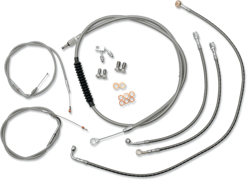 LA CHOPPERS 0610-0646 Standard Stainless Braided Handlebar Cable/Brake Line Kit - 15"-17" Ape Hangers - '11-'14 Softail