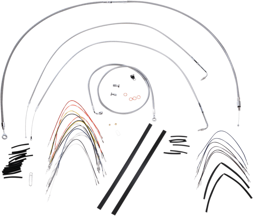 BURLY BRAND 0610-0711 Complete Stainless Braided Handlebar Cable/Brake Line Kit - 14" Ape Hangers - '07-'10 FLST
