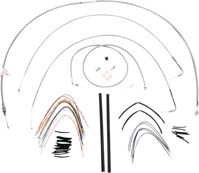 BURLY BRAND 0610-0721 Complete Stainless Braided Handlebar Cable/Brake Line Kit - 18" Ape Hangers - '07-'10 FXST