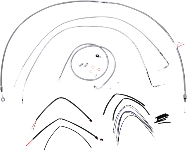 BURLY BRAND 0610-0722 Complete Stainless Braided Handlebar Cable/Brake Line Kit - 14" Ape Hangers - '11-'14 FLS