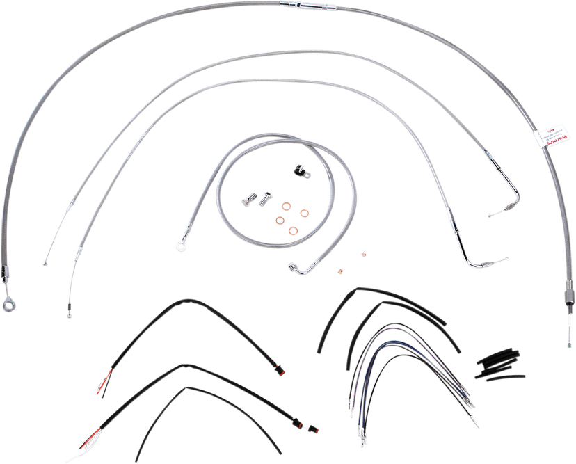 BURLY BRAND 0610-0722 Complete Stainless Braided Handlebar Cable/Brake Line Kit - 14" Ape Hangers - '11-'14 FLS
