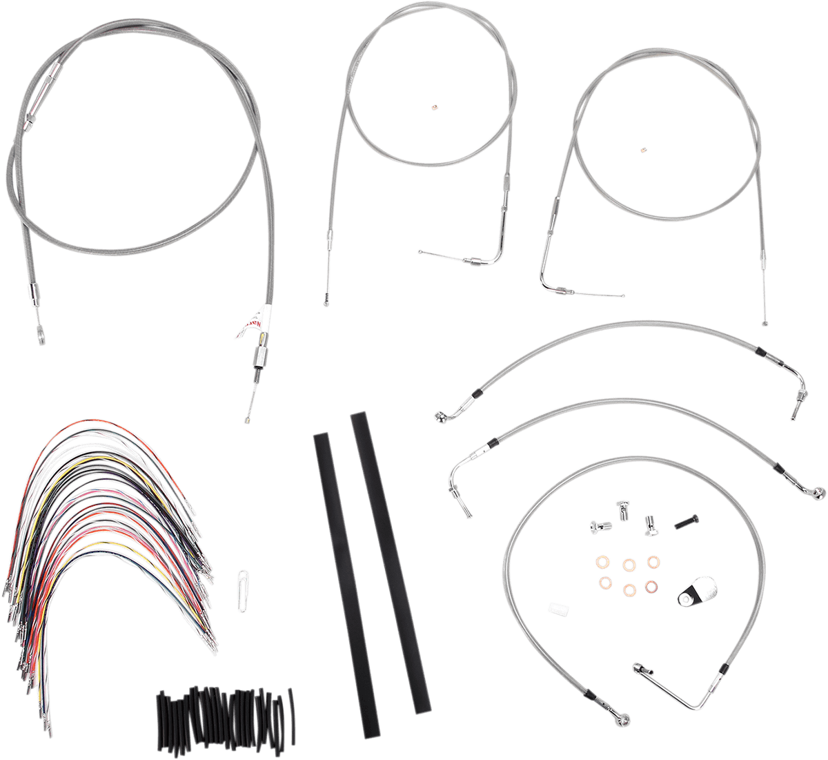 BURLY BRAND 0610-0728 Complete Stainless Braided Handlebar Cable/Brake Line Kit - 14" Ape Hangers - '97-'01 Touring