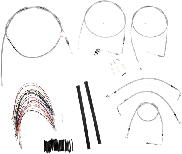 BURLY BRAND 0610-0732 Complete Stainless Braided Handlebar Cable/Brake Line Kit - 16" Ape Hangers - '00-'06 Touring