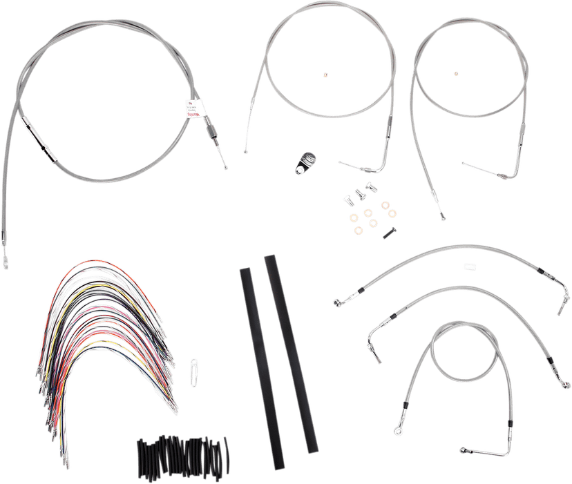 BURLY BRAND 0610-0732 Complete Stainless Braided Handlebar Cable/Brake Line Kit - 16" Ape Hangers - '00-'06 Touring