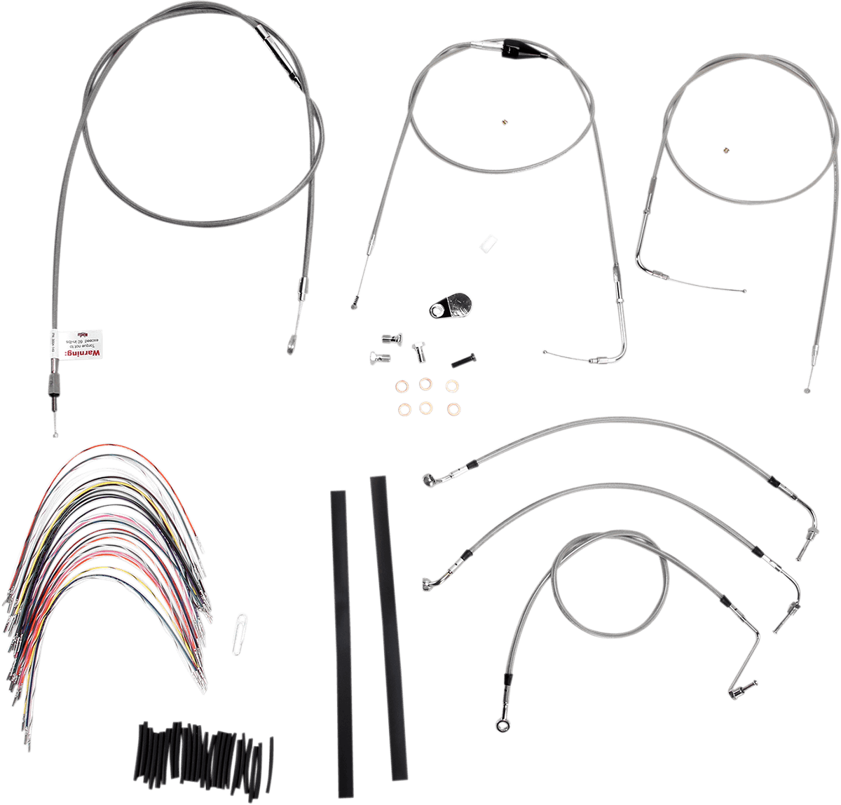 BURLY BRAND 0610-0734 Complete Stainless Braided Handlebar Cable/Brake Line Kit - 14" Ape Hangers - '00-'06 Touring