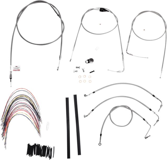 BURLY BRAND 0610-0734 Complete Stainless Braided Handlebar Cable/Brake Line Kit - 14" Ape Hangers - '00-'06 Touring