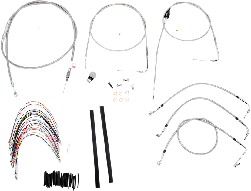 BURLY BRAND 0610-0736 Complete Stainless Braided Handlebar Cable/Brake Line Kit - 18" Ape Hangers - '00-'06 Touring