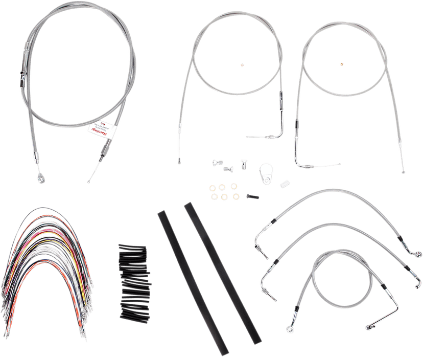 BURLY BRAND 0610-0737 Complete Stainless Braided Handlebar Cable/Brake Line Kit - 14" Ape Hangers - '07 Touring