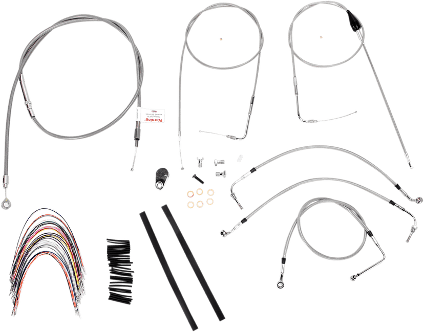 BURLY BRAND 0610-0740 Complete Stainless Braided Handlebar Cable/Brake Line Kit - 14" Ape Hangers - '07 Touring