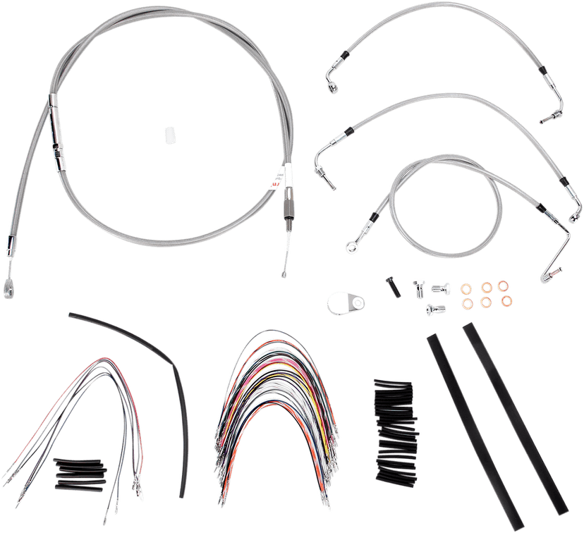 BURLY BRAND 0610-0744 Complete Stainless Braided Handlebar Cable/Brake Line Kit - 16" Ape Hangers - '08-'13 Touring