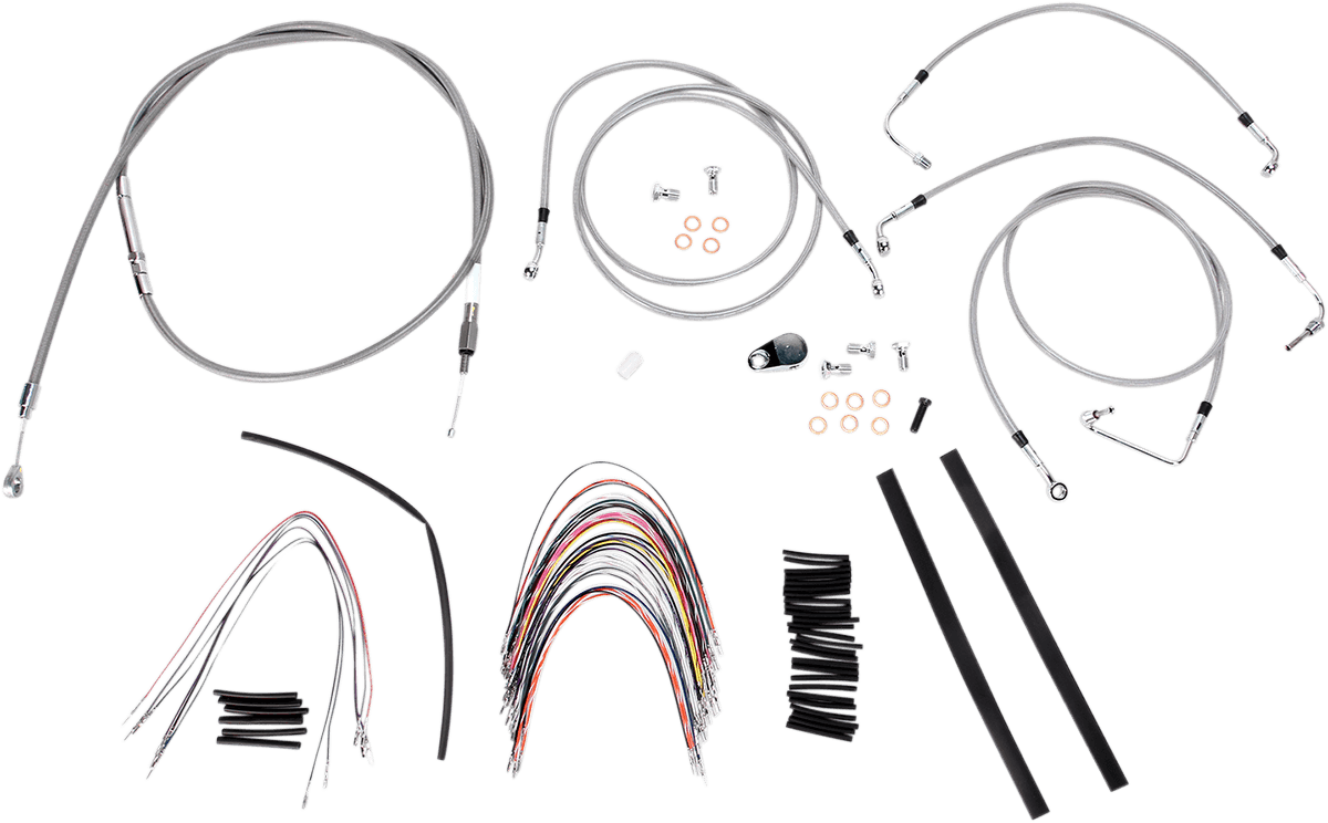 BURLY BRAND 0610-0746 Complete Stainless Braided Handlebar Cable/Brake Line Kit - 14" Ape Hangers- '08-'13 Touring