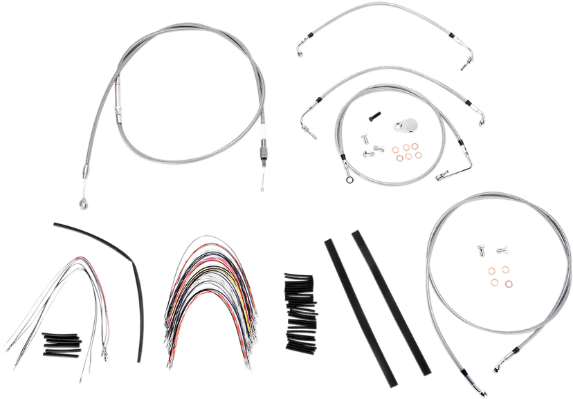 BURLY BRAND 0610-0747 Complete Stainless Braided Handlebar Cable/Brake Line Kit - 16" Ape Hangers- '08-'13 Touring