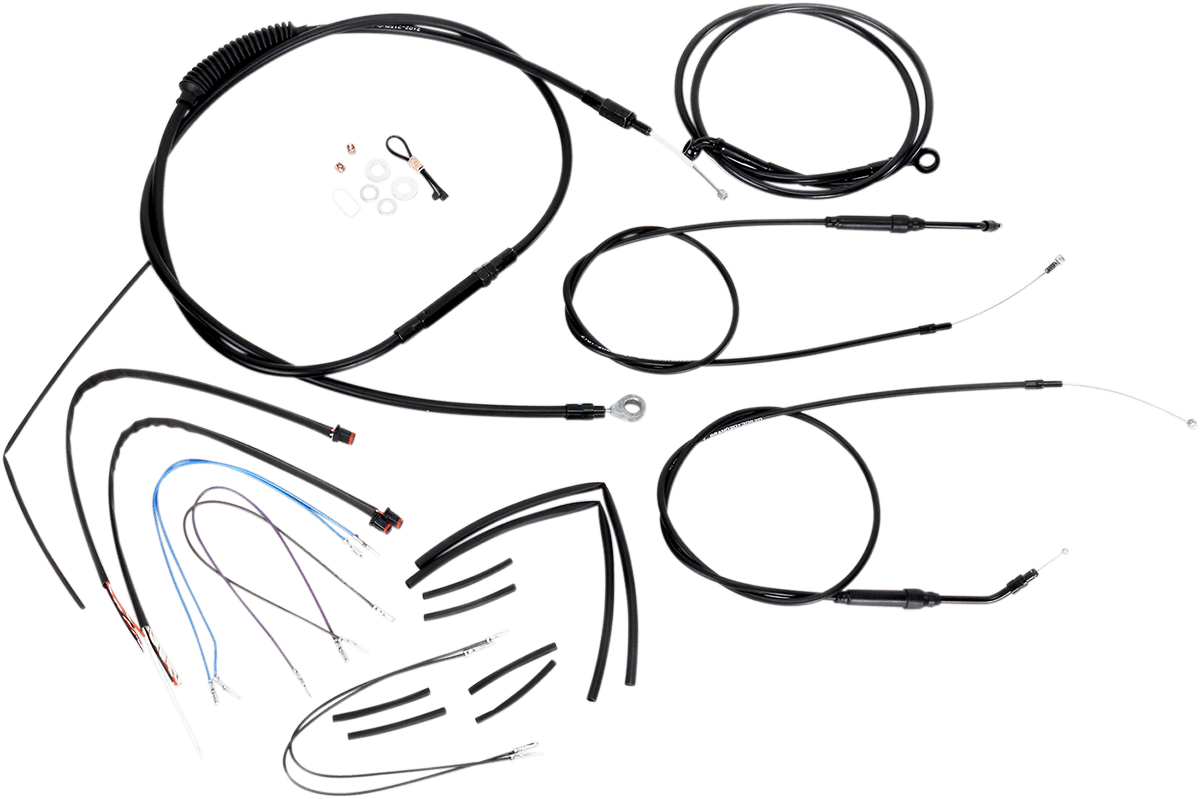 BURLY BRAND 0610-0752 Complete Black Vinyl Handlebar Cable/Line Kit for Ape Hangers - 12" - '12-'17 Dyna