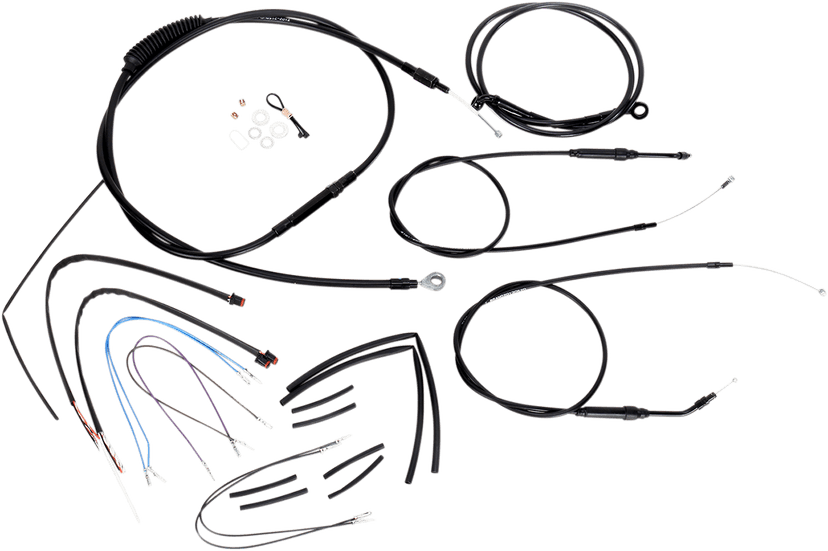 BURLY BRAND 0610-0752 Complete Black Vinyl Handlebar Cable/Line Kit for Ape Hangers - 12" - '12-'17 Dyna