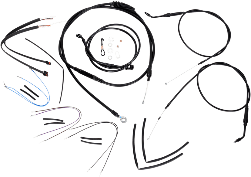 BURLY BRAND 0610-0753 Complete Black Vinyl Handlebar Cable/Line Kit for Ape Hangers - 14" - '12-'17 Dyna — image 1 of 2